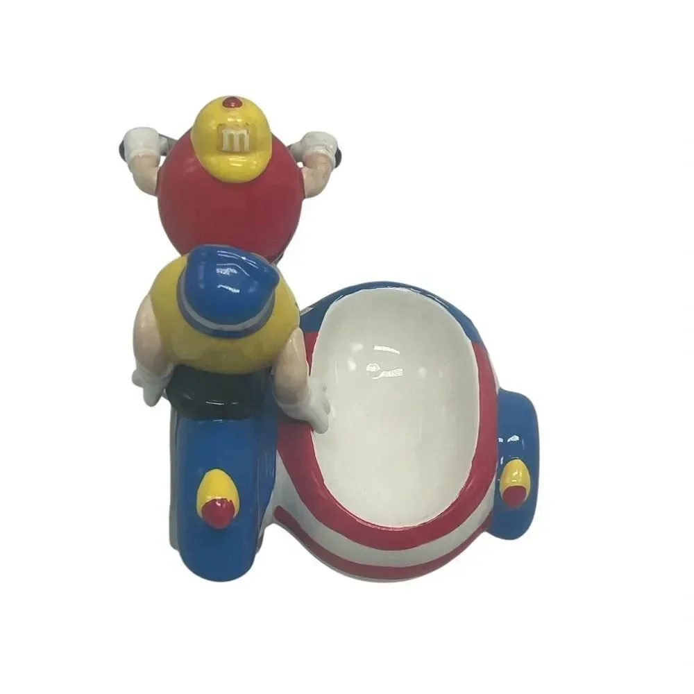 M&M's Motorcycle w/ Sidecar Ceramic Candy Dish By Galerie 2002 Red & Yellow